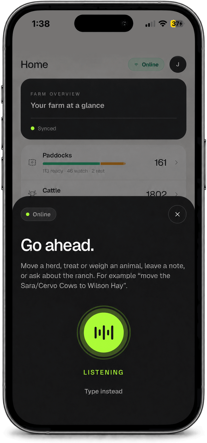 The Agrivanna iPhone app listening for a voice note